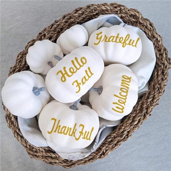 12 PCS Assorted Sizes Rustic Harvest White Artificial Pumpkins for Halloween - Picture 2 of 8